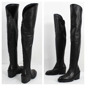 Ann Demeulemeester Spiral Zip Over The Knee Black Leather Runway Boots Sz 7.5